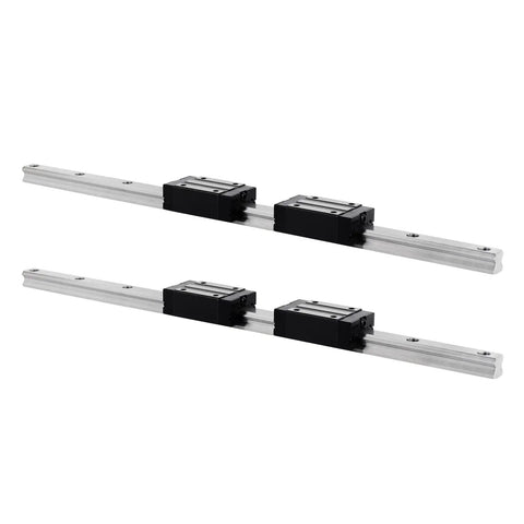 500mm Linear Rail Kit with Two Guide Rails and Four Carriage Blocks for CNC Machines, Pro Grade, displayed from side view