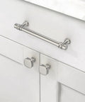 10 Pack 5 Inch Brushed Nickel Cabinet Pulls For Kitchen Cabinets And Cupboards Satin Nickel Drawer Handles 128mm installed on cabinet