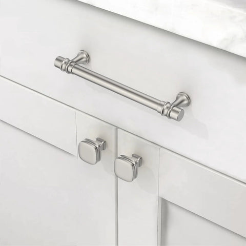 10 Pack 5 Inch Brushed Nickel Cabinet Pulls For Kitchen Cabinets And Cupboards Satin Nickel Drawer Handles 128mm installed on cabinet