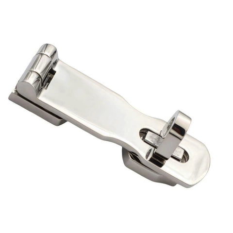 Boat door latch, marine-grade stainless steel, locking lever, side view