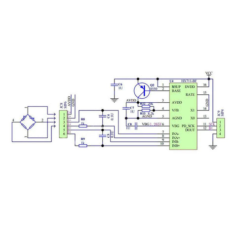 6 Piece HX711 Load Cell Amplifier Module Kit For Weight Sensing And Force Measurement Plug And Play Dual Differential Inputs With On Chip Low Noise PGA Gain 32 64 128 Easy Serial Interface Selectable 10SPS Or 80SPS Data Rate Compact 25x16mm ADC Sensor schematic