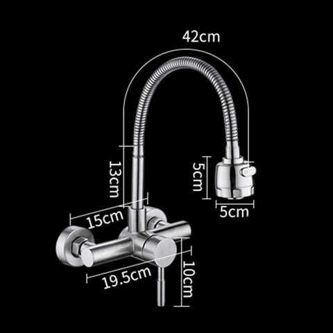 304 Stainless Steel Wall-Mounted Faucet Multifunctional Kitchen Tap dimensions with flexible spout for sink use