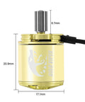 Gold Viper 1721 Brushless Motor 2800KV for 1/18 Rc Cars Upgrade TRX4M Ascent-18, gold color, dimensions shown, side view.