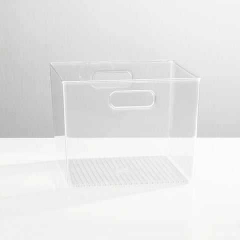 Small Modern Plastic Storage Organizer Bin With Easy Grab Handles For Home Closet Organization See Through Clear Finish