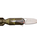 Rugged Folding Knife With Satin Finish Stainless Steel Drop Point Blade, Green Bomb Aluminum Handle With Pocket Clip, Liner Lock