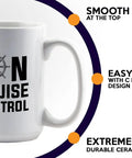 White 15oz Coffee Mug For Boat Lovers On Cruise Control shown with C handle design and anchor graphic