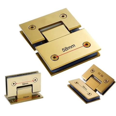 Brushed Gold Glass Door Clip Clamp And Hinge For 8 To 12mm Toughened Glass Stainless Steel 304 Hardware detailed angle view
