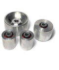 Professional Belt Grinder Wheel Set Engineered For Serious Knife Making Featuring A Gnarly 4 Inch Drive Wheel Paired With A Slick 2 Inch Idler And 5/8 Inch Bore Setup.