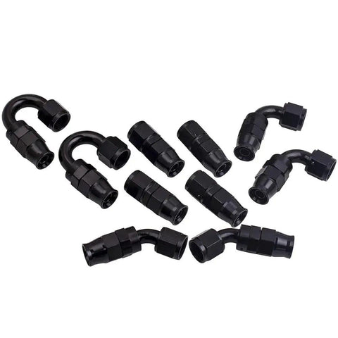 Ten steel AN8 fittings from the 8AN 20 Foot Braided Fuel Line Kit With One Half Inch PTFE Hose And Steel AN8 Fittings For E85 Fuel And Pro Street Builds Transmission Cooler Lines Turbo Coolant And Oil Feed Includes Ten AN8 Fittings