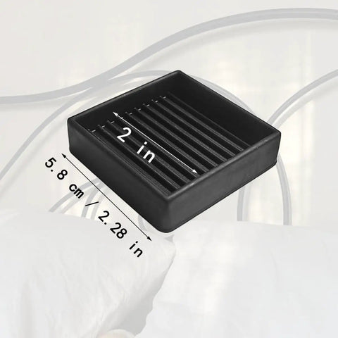 Heavy Duty Square Rubber Caster Cups 2X2 Inch Non Slip Furniture Stopper Glides displaying measurements and texture.