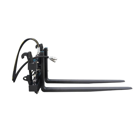 Heavy Duty Skid Steer Hydraulic Pallet Forks Featuring Hella Smooth Adjustable Tines for precision lifting and stacking.