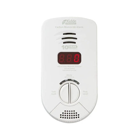 Front view of Carbon Monoxide Detector Plug In Wall With 10 Year Battery Backup Digital LED Display Voice Alerts And Test Hush Button 3rd Edition Designed For Home Safety No Brainer
