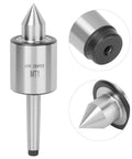 MT1 live center front view with conical point and cylindrical shank in hard alloy steel for metal lathe turning