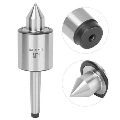 MT1 live center front view with conical point and cylindrical shank in hard alloy steel for metal lathe turning