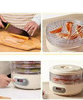 Kicking Up Your Snacking Game With This Electric Fruit Dehydrator Featuring Five Sturdy Trays For Meat And Kitchen Favorites Hassle Free Drying Machine With Precise Temp Controls, showing food prep and trays.