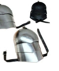Medieval Pauldron Set Pair Plate Armor In Carbon Steel For Adults Handforged Knight Armor With Leather Links Silver Finish