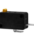Side view of KW3 Snap Action Switch Normally Open 125V/250V Micro Limit Switch for air fryers, microwaves, 2 pins, black casing.