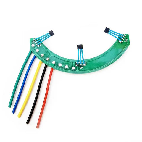 Green PCB Hall Sensor Cable For Electric Bikes And E Bikes With 60 Degree Phase Plate For Differential Motors. Colorful wires.