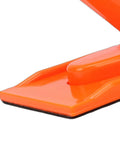 Close-up of Ergonomic Push Block And Stick Set for table saw with Pro Grade Non Slip Tilted Handle and safety texture in orange.