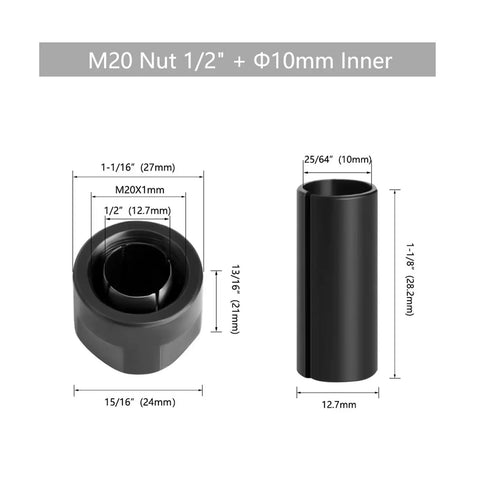 Heavy Duty C Nut Collet Adapter For CNC Router And Carving Machine ER Clamp Fits 12mm Alloy Steel with dimensions.