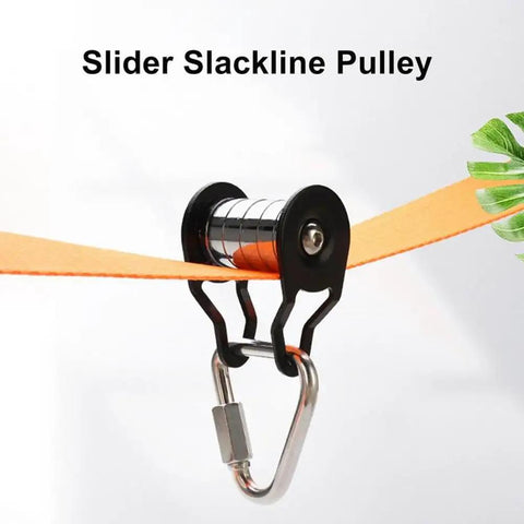 Slackline Pulley With Carabiner For Kids Backyard Zipline And Slackline Training Essentials Easy To Install Heavy Duty Gear For Park Or Lawn