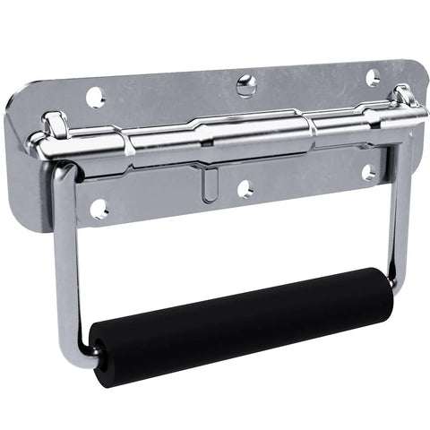Spring Loaded Surface Mount Handle in Steel With Padded Rubber Grip for Heavy Duty Lifting, Retracts When Not In Use, metal view