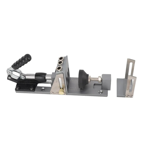Heavy Duty Adjustable Aluminum Pocket Hole Jig Kit featuring Precision Angle Guide, usable for DIY furniture builds.