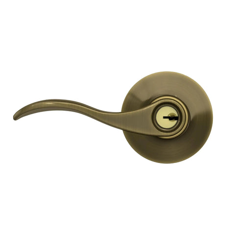 Accent Keyed Door Lever Antique Brass Finish Reversible Handle For Right Or Left Swing Doors Easy DIY Install With Phillips