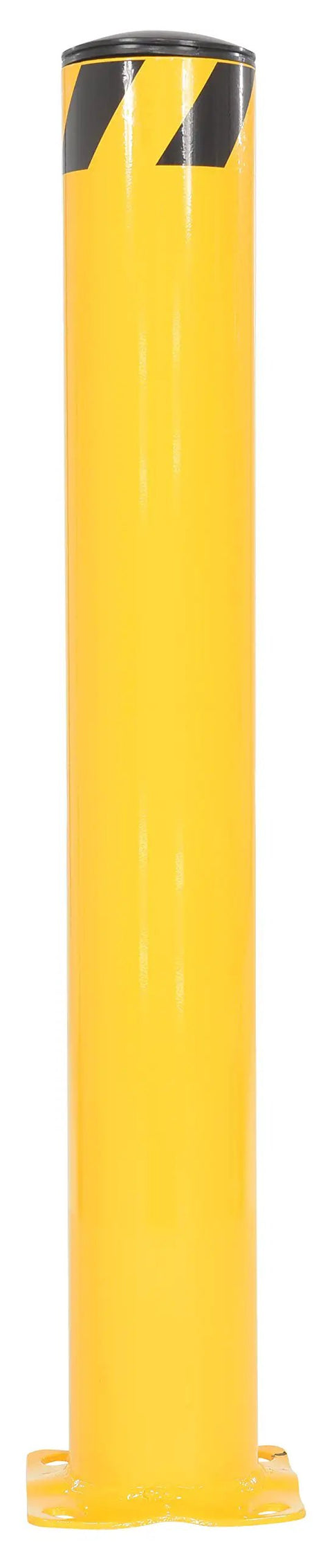 Heavy Duty Steel Safety Bollard Standing 42 Inches High By 5.5 Inches Wide In Bright Powder Coated Yellow for vehicle protection.