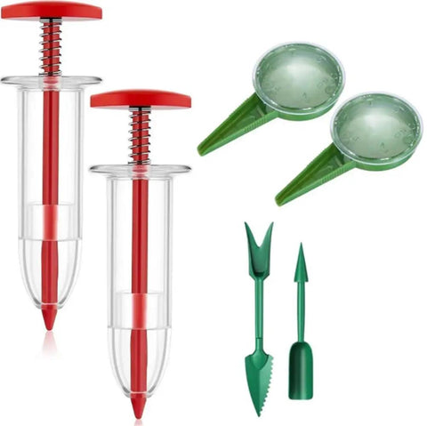Upgraded Mini Seed Dispenser Set Handheld Manual Syringe Seeder Sower Spreader with red and green tools for precise planting
