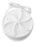 Slick Portable Turbo Mini Washer With Dead Quiet Ultrasonic Washing Power For Delicate Socks Underwear And Towels Saves Water On Small Loads; compact white ultrasonic washing machine top view.