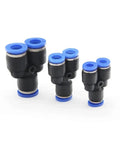 Top Shelf Pneumatic Push To Connect Fittings Kit featuring 62 Pieces Of 6mm OD Air Tube Pipe Connectors For Quick And Easy Tool Free Installation With Secure Sealing Structure And Smooth Release Rings Perfect For Any Garage Or Workshop Setup You Need. black 6mm OD pneumatic push-to-connect fittings with blue release rings