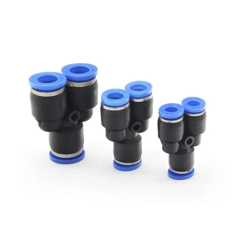Top Shelf Pneumatic Push To Connect Fittings Kit featuring 62 Pieces Of 6mm OD Air Tube Pipe Connectors For Quick And Easy Tool Free Installation With Secure Sealing Structure And Smooth Release Rings Perfect For Any Garage Or Workshop Setup You Need. black 6mm OD pneumatic push-to-connect fittings with blue release rings