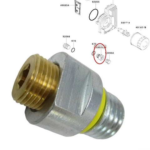 Premium Oil Drain Adaptor With Integrated O Ring Fits Kawasaki FH721V FR651V FX850V Engines Direct Swap For Easy Install And Secure Seal That Holds Up Under Heavy Duty Conditions, brass and steel drain fitting