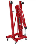 Top Shelf 2 Ton Steel Garage Engine Hoist With Folding Frame and Hydraulic Long Ram Jack, compact design with wheels.