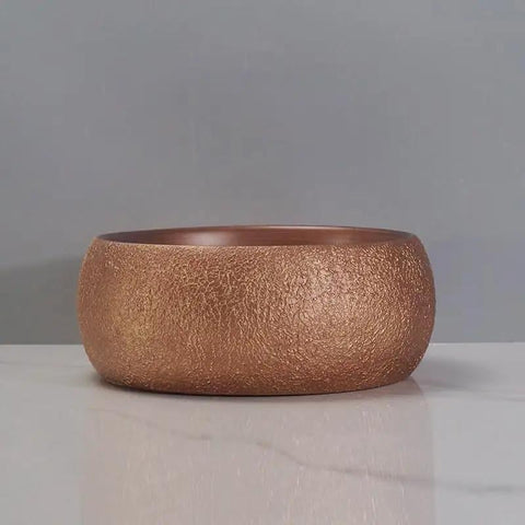 USZWBY Vessel Sinks Bathroom Sink European Round Rose Gold Home Hotel Above Counter Basin Ceramic Wash Bathroom Bowl Sink, side view.