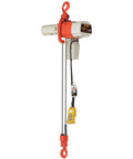 Heavy Hitting Dual Speed Electric Chain Hoist With Mini Trolley And Hook Suspension, Die Cast Aluminum Body, side view with hook.