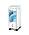 Compact Evaporative Air Cooler And Integrated Humidifier With Three Wind Modes For Home Office Or Bedroom Quiet Portable Swamp Cooler in white and blue.