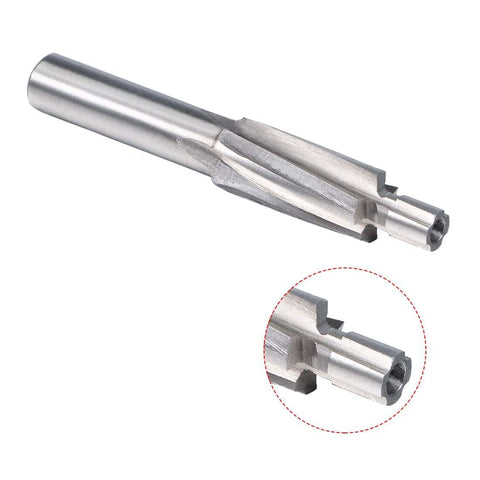 uxcell HSS-AL cobalt counterbore end mill, 4-flute, 4 x 7.4 mm; silver metal cutting tool with close-up inset.