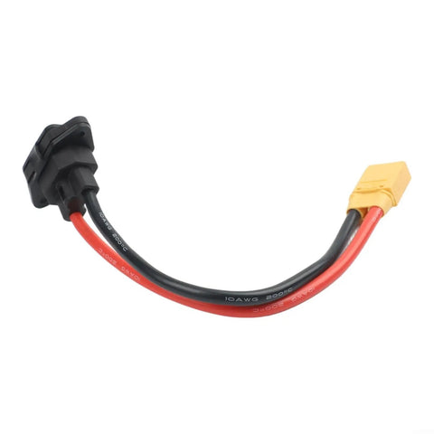 High Performance Xt60 Male To 3 Pin Power Socket Adapter With Nickel Plated Brass Contacts For Electric Bikes And Drones Supporting 16 Amps At 250 Volts Using Heavy Duty 10 Awg Wire For Reliable Power Transfer Without Overheating.