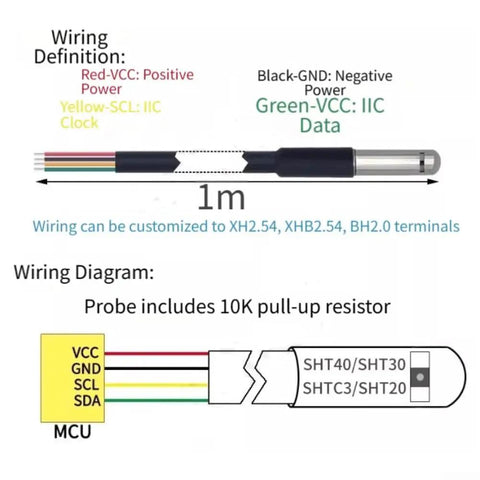 Wiring diagram for All In One Pro Grade Temperature Humidity And Pressure Sensor I2C Stainless Steel Waterproof Module.