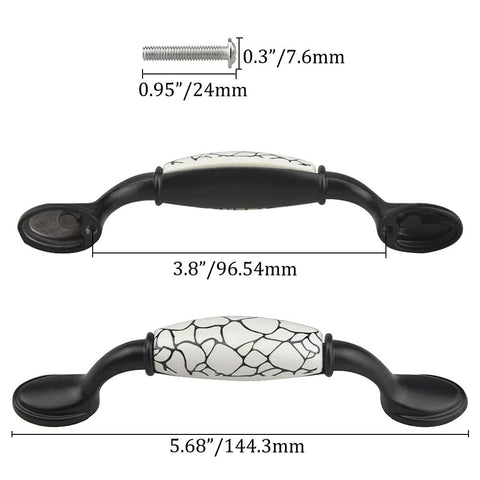 8 Pack Vintage Ceramic Marble Cabinet Pulls With 3.8 Inch Hole Centers White And Black Finish hardware dimensions