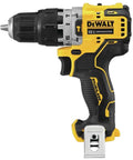 12V Max XR Hammer Drill Bare Tool, ultracompact and lightweight for quick home projects, side view with LED light, no battery