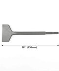 Pro Grade Heavy Duty 3 Inch Wide Tile And Thinset Scaling Chisel With SDS Plus Shank, 10 Inch Long Wall And Floor Scraper shown with measurements.