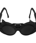 Heavy Duty Black Welding Safety Glasses With Dual Layer Lens To Block Bright Arc Light And Keep Eyes Comfortable For All Day Shop Grind Built Like Iron For Tough Fabrication Jobs And Solid Impact Protection, front view.