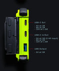 Dark Energy Poseidon Pro Indestructible Portable Charger 10,000 mAh Black With USB A And USB C Connectors, side view