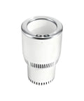 Ride Ready Two In One Car Cup Cooler Warmer And Smart Auto Tumbler Holder in white silver with dual temperature controls.