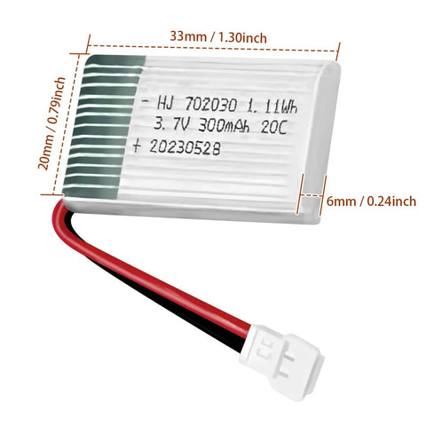 2 Pack 3.7V LiPo Battery 300mAh Rechargeable For RC Planes Helis Drones And All Toys With XH254 Connector Compact 33x20x6mm
