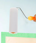 Ten Pack Replacement Paint Roller Covers With Ultra Soft Low Density Foam Sponge Sleeves Crafted For Smooth As Butter Wall Painting And No Headache Home Makeovers, applying paint with orange handle roller.