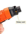 Bainuo Mini Portable Pneumatic Chamfering Machine For Metal Trimming And Deburring 45 Degree Arc Corner Tool with rotary vent detail in orange.